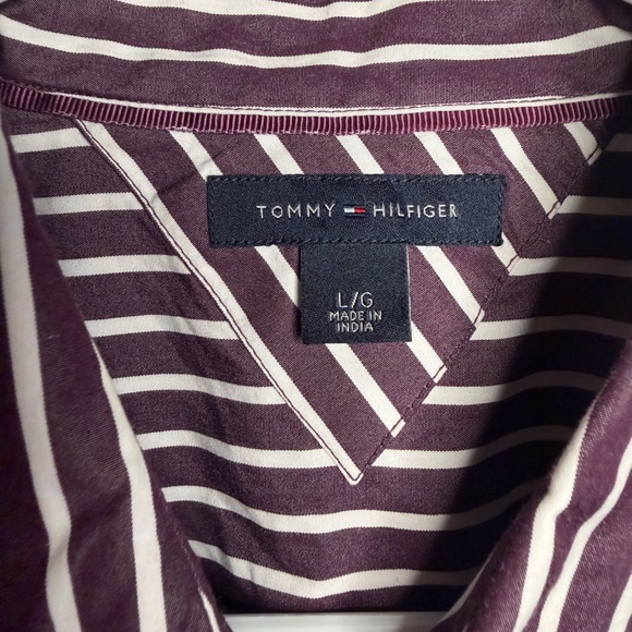 Tommy Hilfiger Ruffled Purple and White Striped Button Up Fitted Shirt Size L - Picture 4 of 11